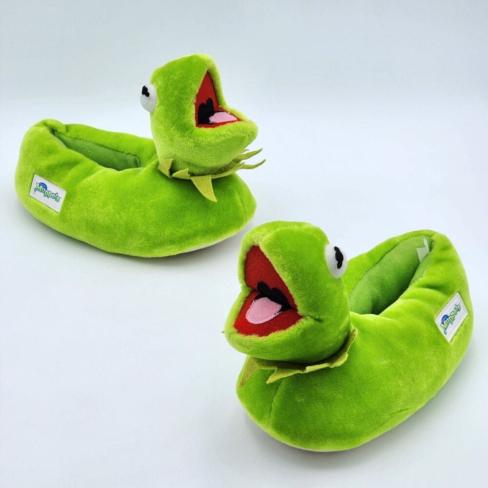 Muppets Kermit The Frog Y2K VTG Character Plush Slippers Unisex Size M 7-8 HTF